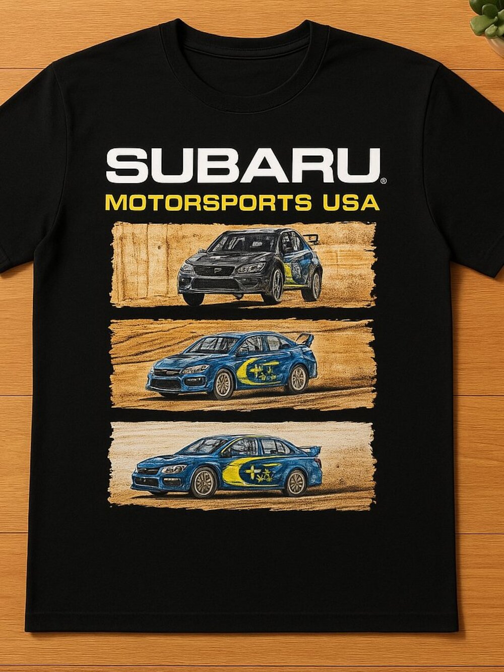 Subaru Motorsports USA Graphic Black T-Shirt Racing Car Motorsport Tee